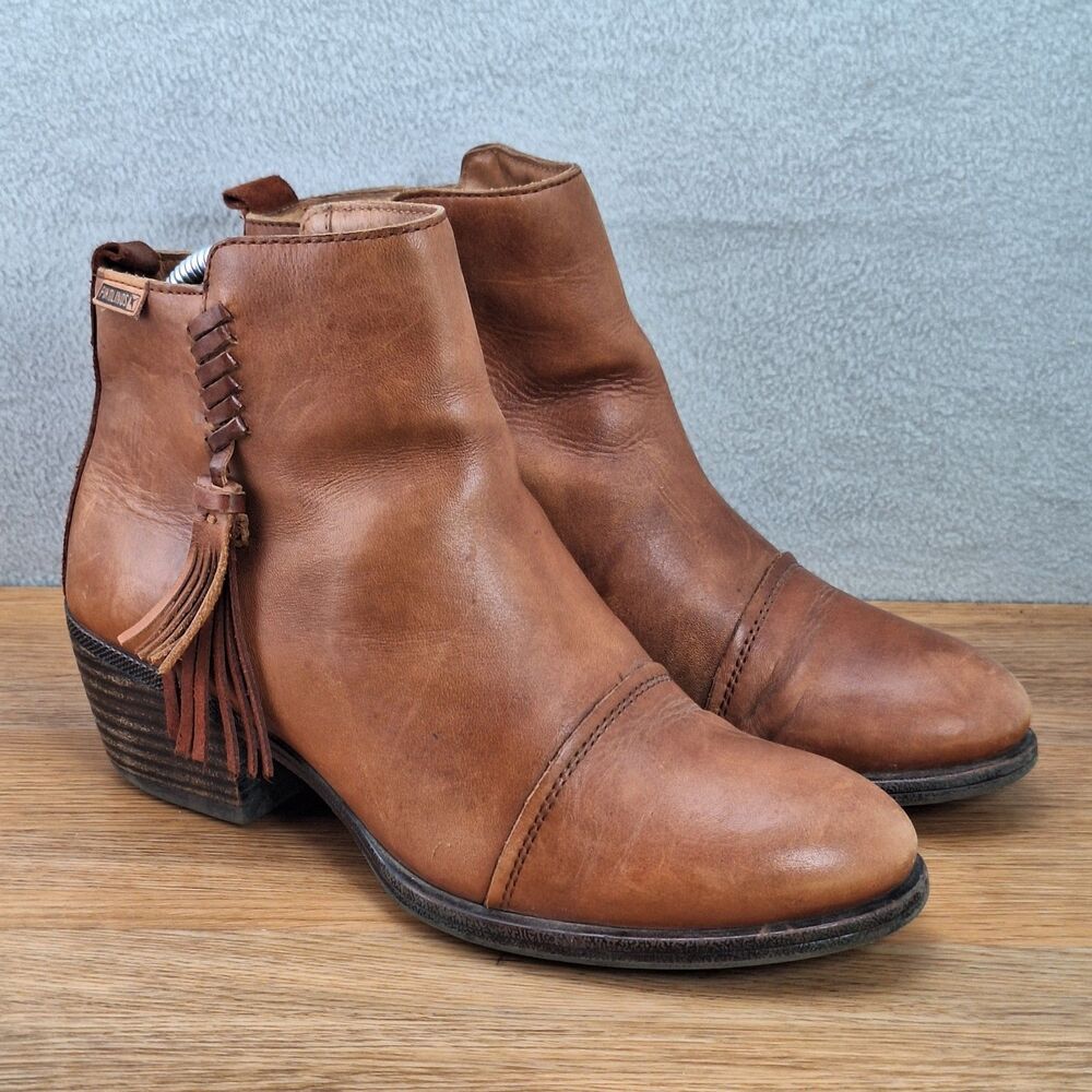 Pikolinos Baqueira Women's 7.5 EU 38 Ankle Boots Brown Leather Tassel Western